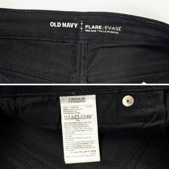 Old Navy Women's 2 Reg Black Mid Rise Flare Distressed Hem Stretch Jeans - Picture 8 of 8